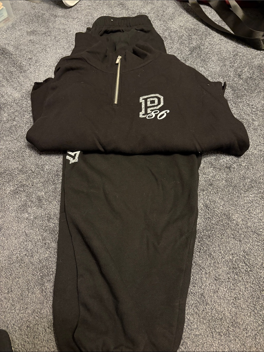 PINK Victoria's Secret Black P86 Quarter-Zip Pullover